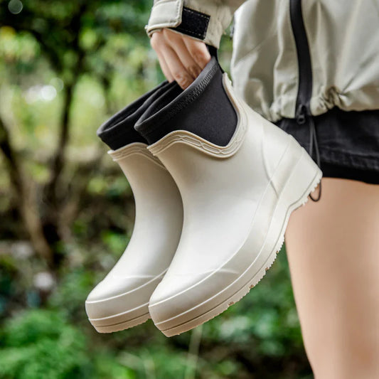 Women’s Waterproof Short Neoprene-Collar Rain Boots