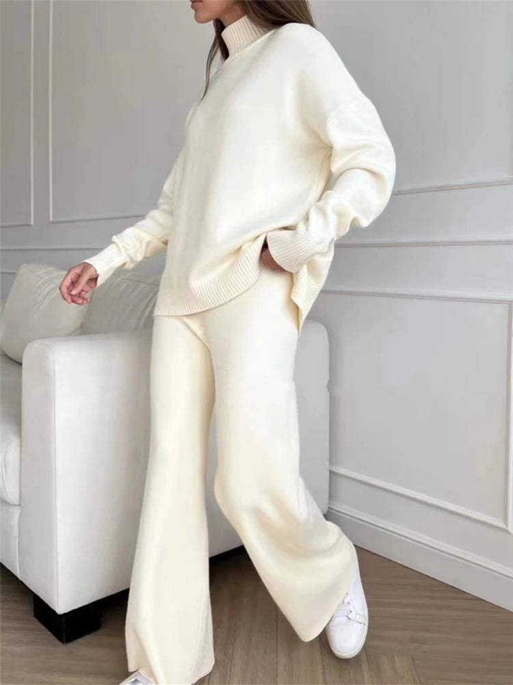 Women’s Stand-Collar Side-Zip Travel Top & Straight-Leg Trousers Set
