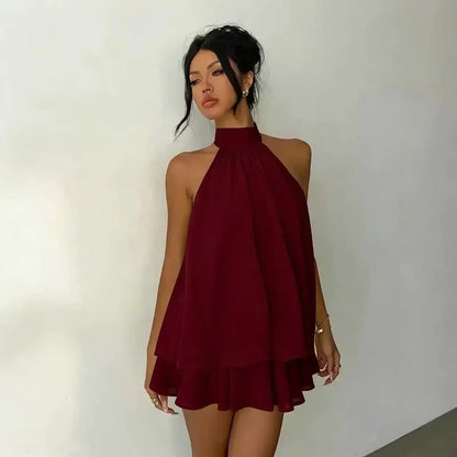 Women’s Layered Halter Tie Dress