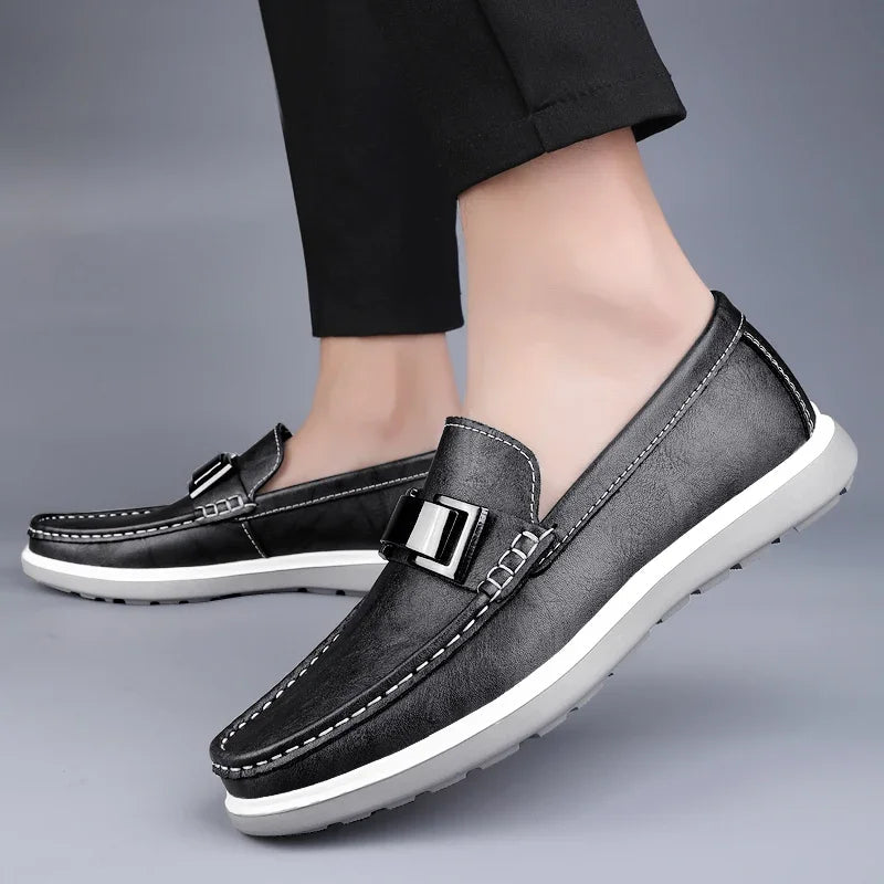Embossed Leather-Look Loafers