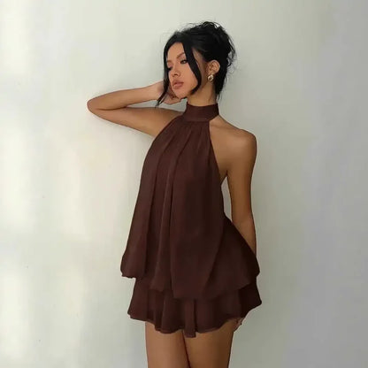 Women’s Layered Halter Tie Dress