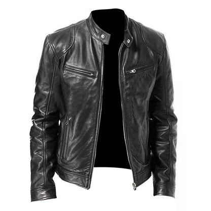 Men’s Premium Slim-Fit Leather-Look Biker Jacket