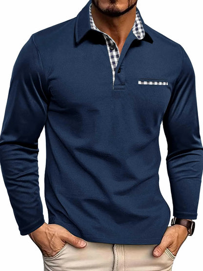 Men’s Contrast-Detail Slim Fit Long Sleeve Polo Shirt