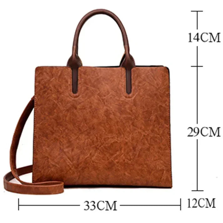 Vintage Oil-Finish Leather-Look Everyday Tote Bag