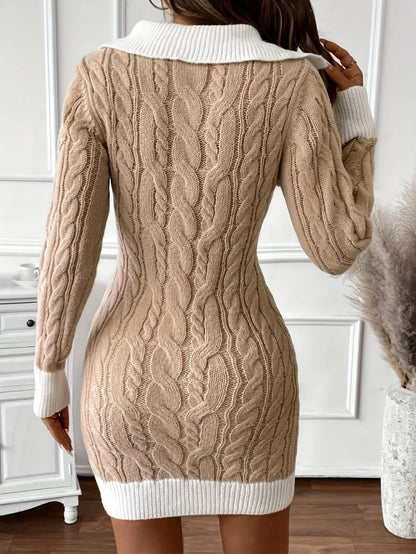 Women’s Contrast Cable Knit High-Neck Dress