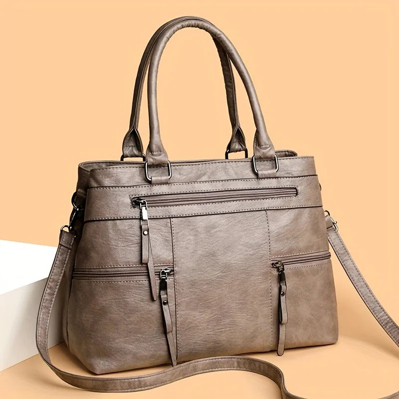Women’s Organised Multi-Pocket Vegan Leather Tote Bag