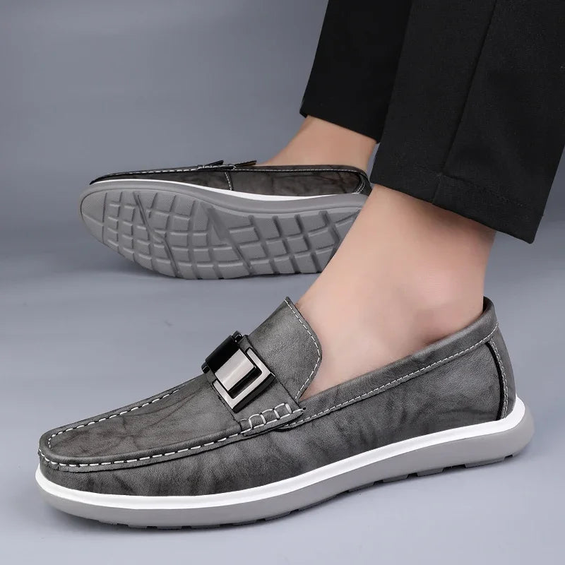 Embossed Leather-Look Loafers
