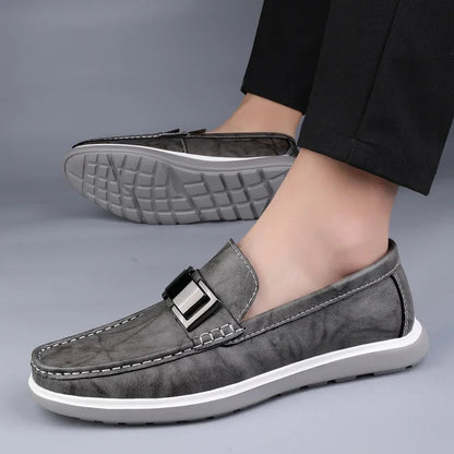 Embossed Leather-Look Loafers