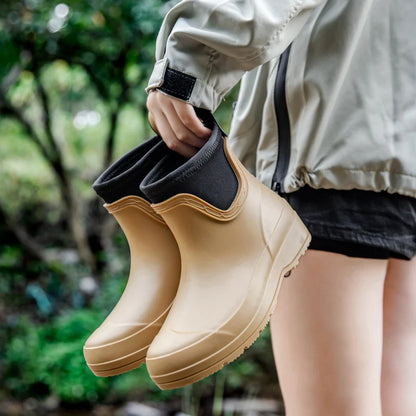 Women’s Waterproof Short Neoprene-Collar Rain Boots