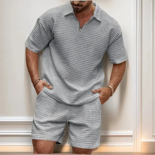 Men's Waffle Polo & Shorts Set