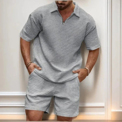 Men's Waffle Polo & Shorts Set