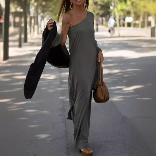 Women's One-Shoulder Flowing Loose-Fit Dress