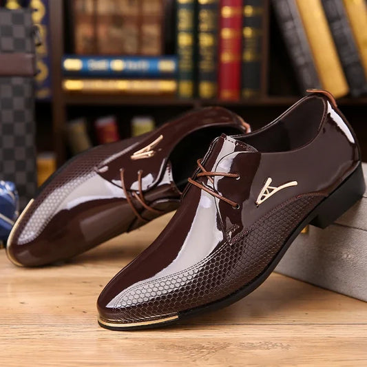Men's Polished Brown Gold Detail Dress Shoes