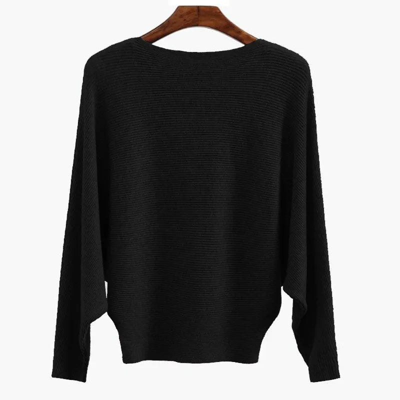 Women’s Boat Neck Batwing Rib-Knit Oversized Tunic Sweater