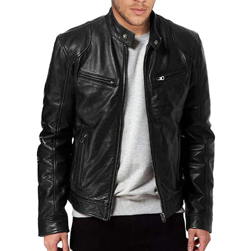 Men’s Premium Slim-Fit Leather-Look Biker Jacket