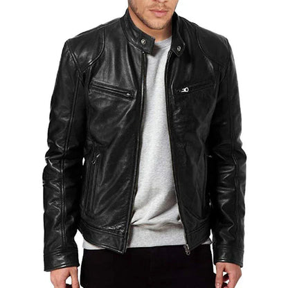 Men’s Premium Slim-Fit Leather-Look Biker Jacket