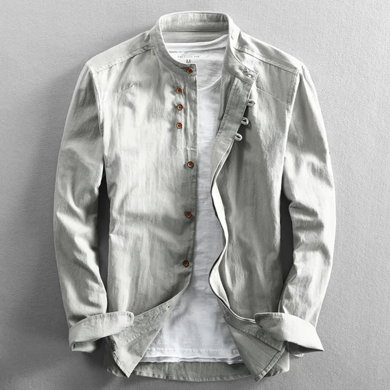Men’s Japanese-Inspired Linen Blend Casual Shirt
