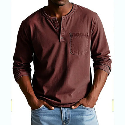 Men’s Vintage Henley Denim Shirt with Chest Pocket