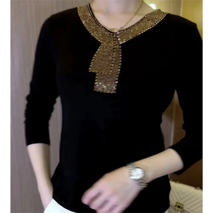 Velvet Luxe Rhinestone Long Sleeve Winter Top