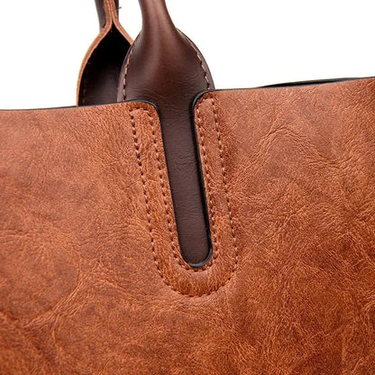 Vintage Oil-Finish Leather-Look Everyday Tote Bag