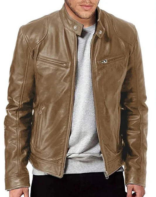 Men’s Premium Slim-Fit Leather-Look Biker Jacket