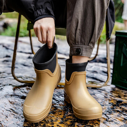 Women’s Waterproof Short Neoprene-Collar Rain Boots