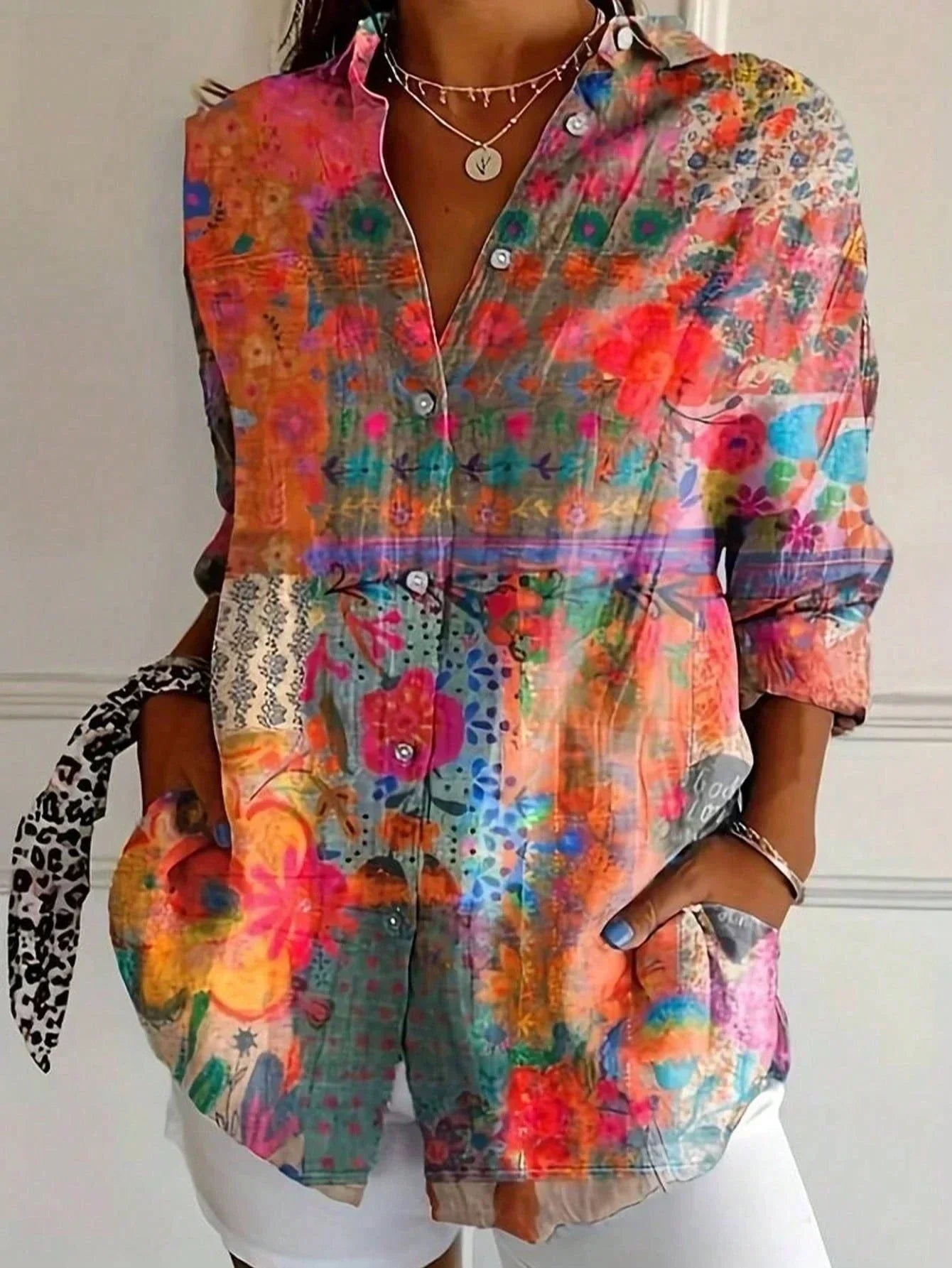 Women’s Colour Splash Pocket Shirt Blouse