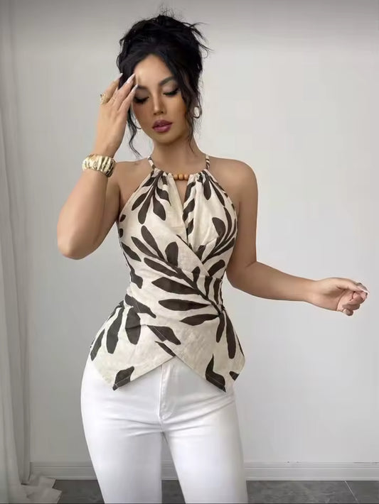 Women's Botanical Print Halter Top