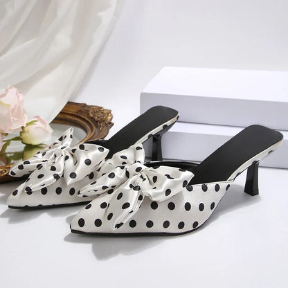 Women's Polka-Dot Bow Heel Mules