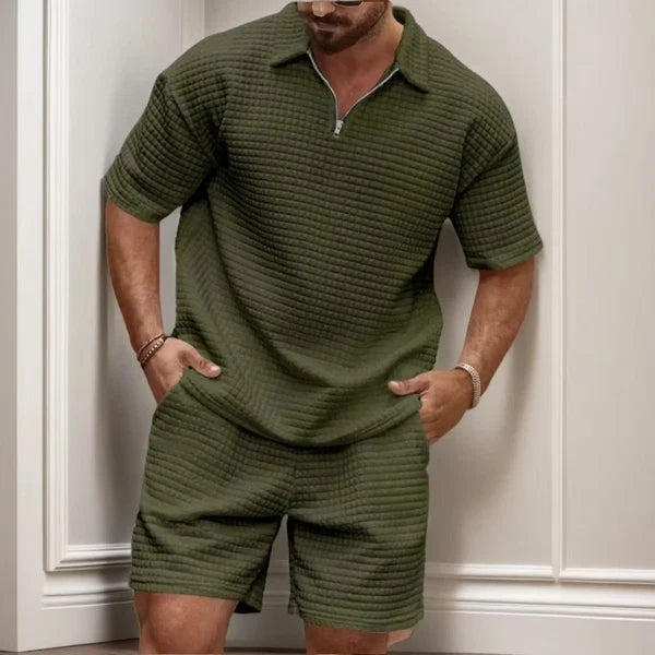 Men's Waffle Polo & Shorts Set