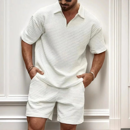 Men's Waffle Polo & Shorts Set