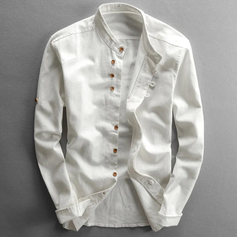 Men’s Japanese-Inspired Linen Blend Casual Shirt