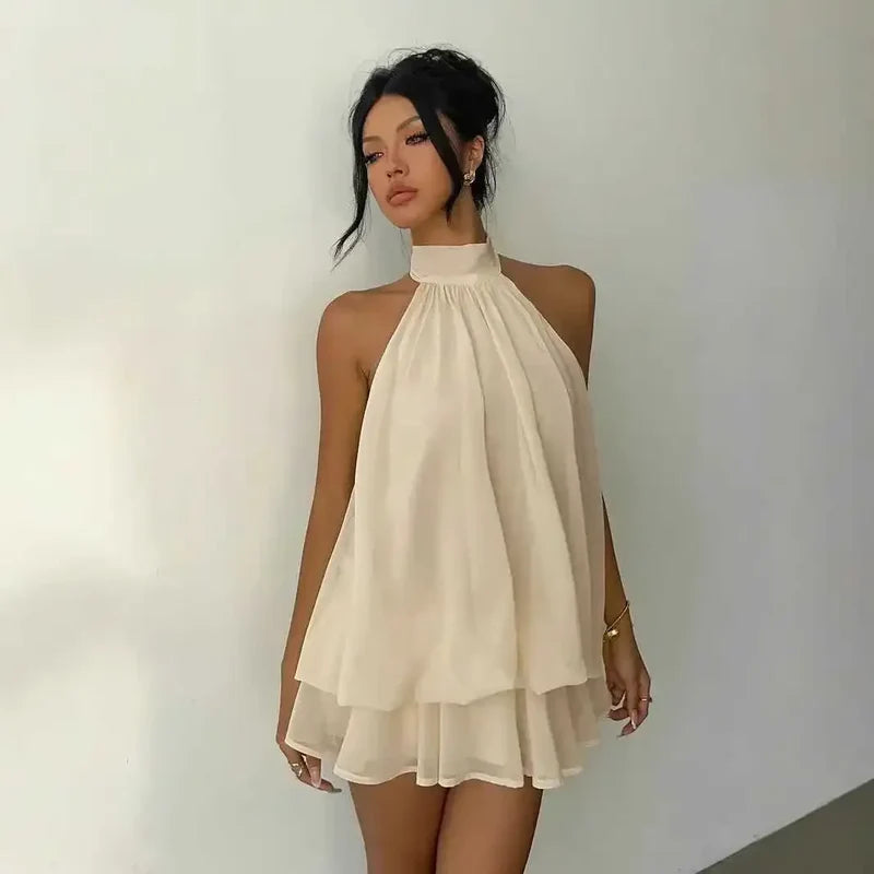 Women’s Layered Halter Tie Dress