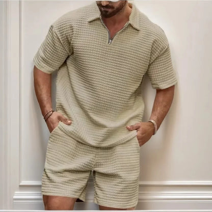 Men's Waffle Polo & Shorts Set