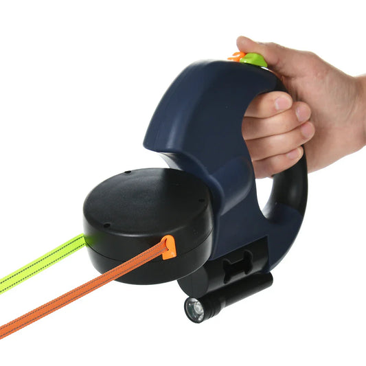 Retractable Two Way Dog Lead with Dual Control and Built In Light
