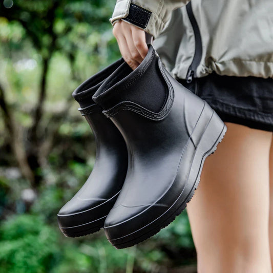 Women’s Waterproof Short Neoprene-Collar Rain Boots