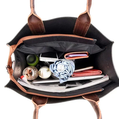 Vintage Oil-Finish Leather-Look Everyday Tote Bag