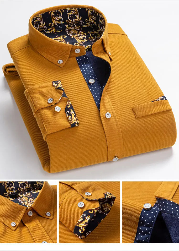 Men’s Fleece-Lined Corduroy Turn-Down Collar Overshirt