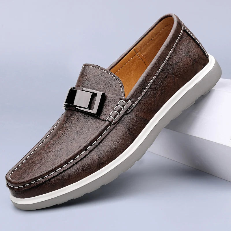 Embossed Leather-Look Loafers
