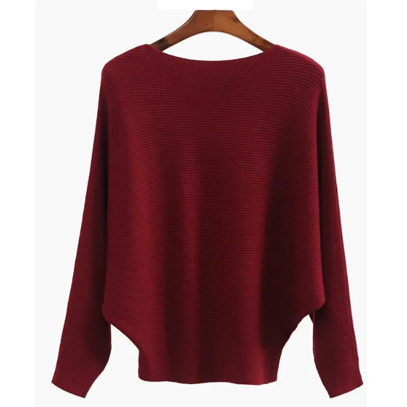 Women’s Boat Neck Batwing Rib-Knit Oversized Tunic Sweater