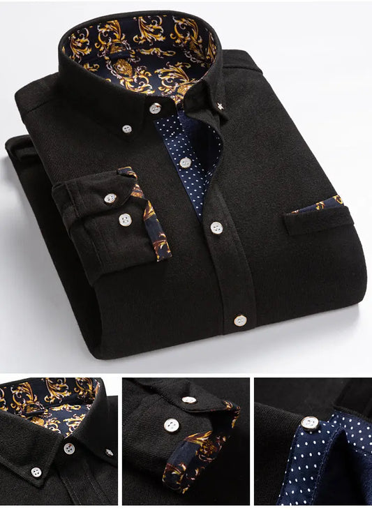 Men’s Fleece-Lined Corduroy Turn-Down Collar Overshirt