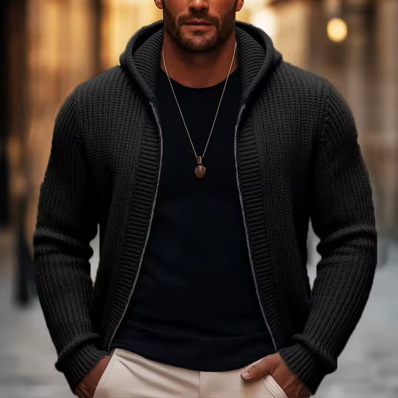 Men’s Hooded Zip-Up Knitted Cardigan