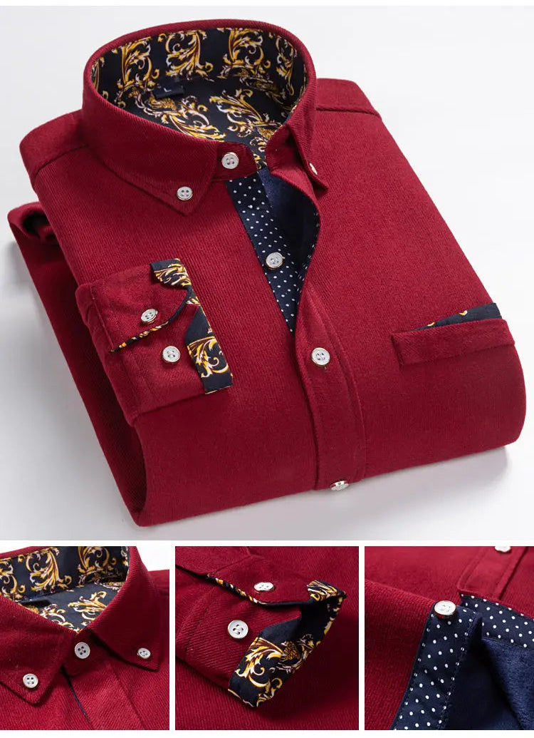 Men’s Fleece-Lined Corduroy Turn-Down Collar Overshirt