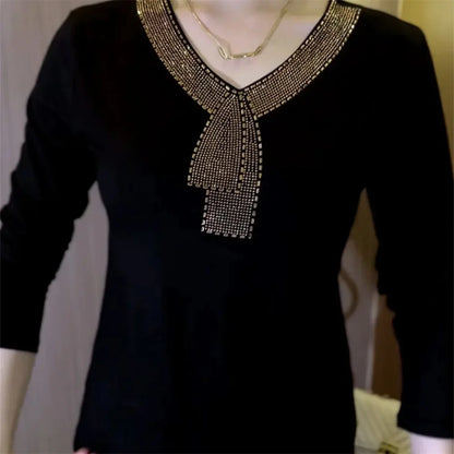 Velvet Luxe Rhinestone Long Sleeve Winter Top