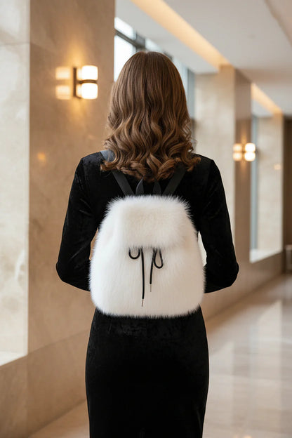 Women’s Faux Fur Drawstring Backpack