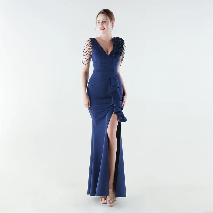 Burgundy V-Neck Statement Occasion Dress
