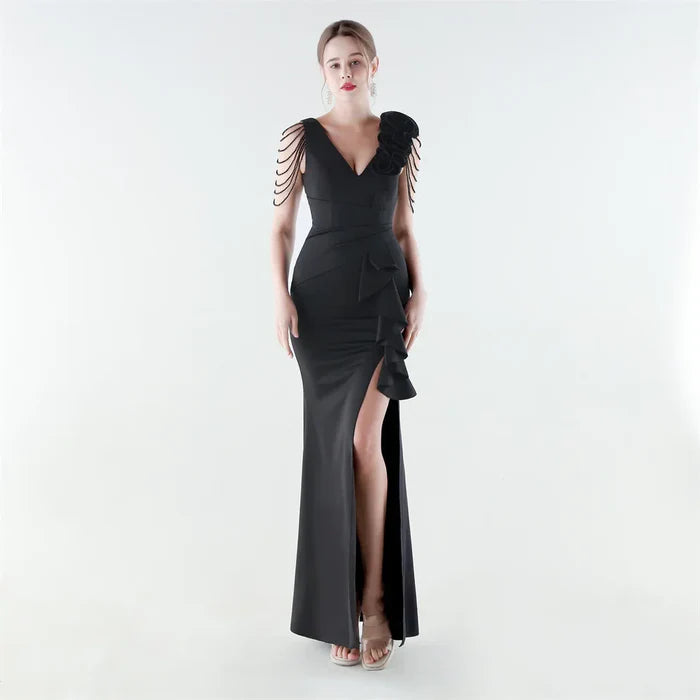 Burgundy V-Neck Statement Occasion Dress