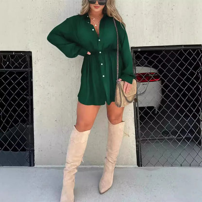 Women's Solid Colour Long Sleeve Shirt Dress
