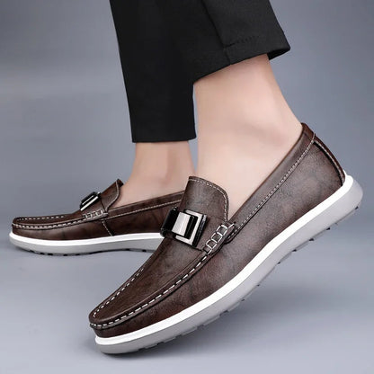 Embossed Leather-Look Loafers