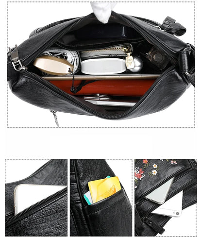 Women’s Printed Soft Leather-Look Multi-Pocket Shoulder Bag